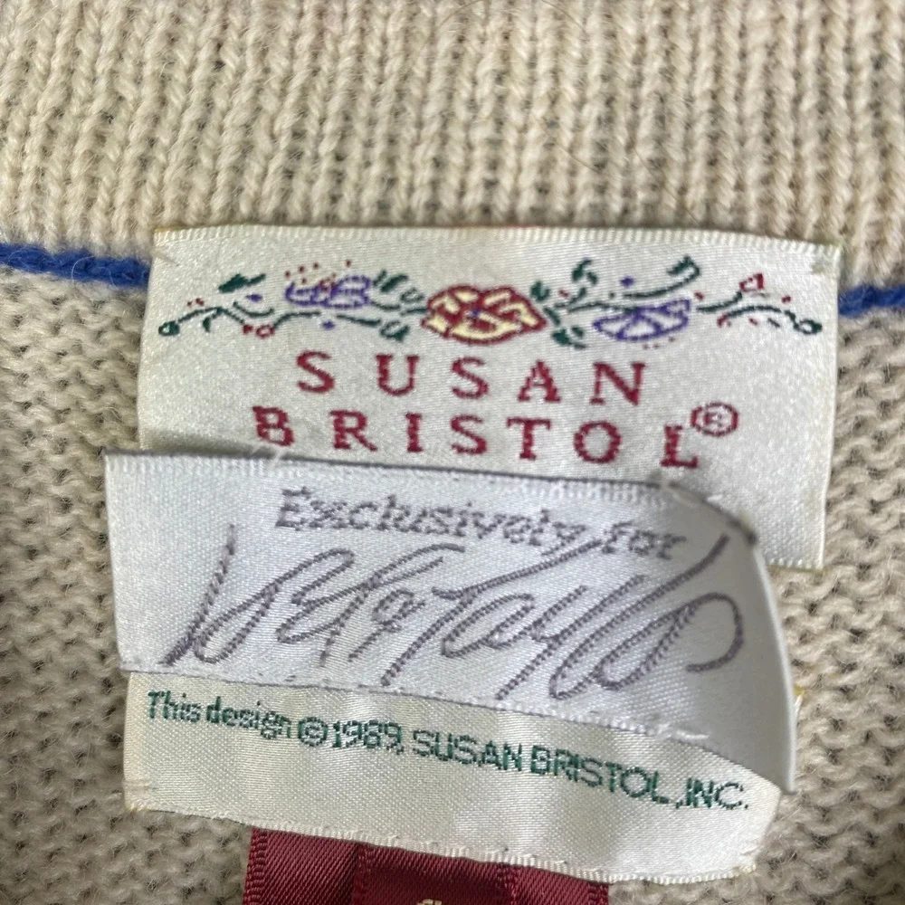 Susan Bristol Vintage 1989 Shetland Wool Sweater Vest Blue Winter Intarsia Small